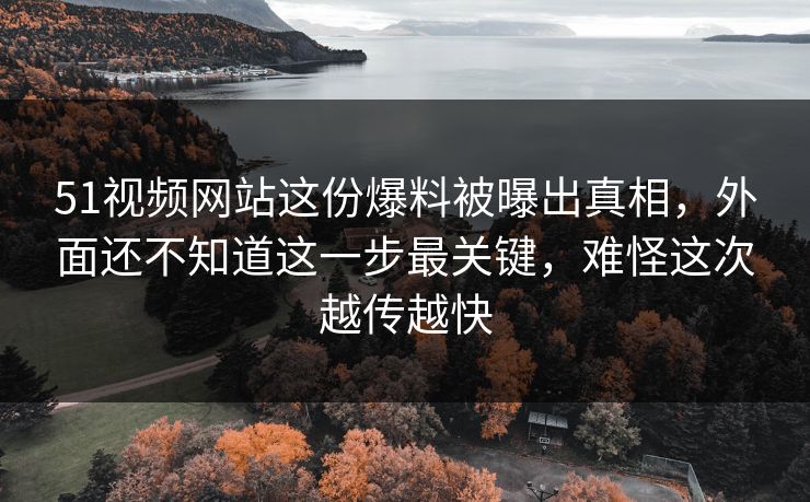 51视频网站这份爆料被曝出真相，外面还不知道这一步最关键，难怪这次越传越快
